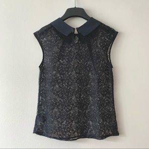 Express Sheer Lace Black Cap Sleeve Top